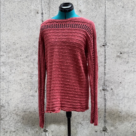 Garnet Hill | Cotton-Linen Blend Pullover Sweater with Lace Detail | Size M - Picture 2 of 6